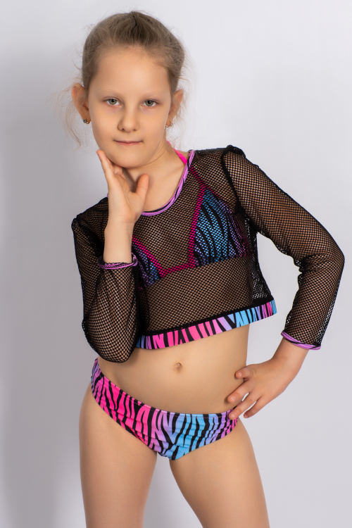 Купальник детский, цвет - черно-малиновый